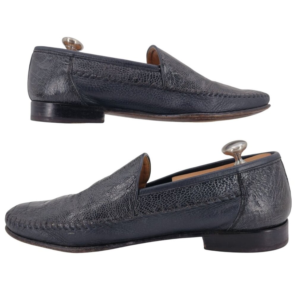 Aldo Bruè Italy Exotic Navy Blue Ostrich Leg Dress Shoe Men 10.5 Slip-on Loafers - Picture 10 of 11